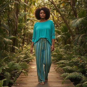 Liz Claiborne Linen BLEND Striped Wide Leg Pants Sz 18W